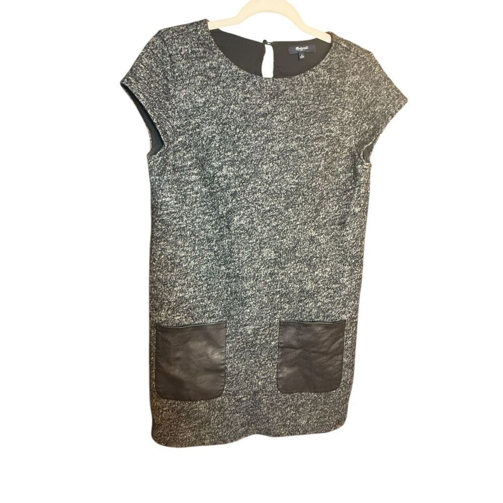 Madewell Sheath Wool Blend Dress Leather Trim Cap‎ Sleeves Lined Sz S
